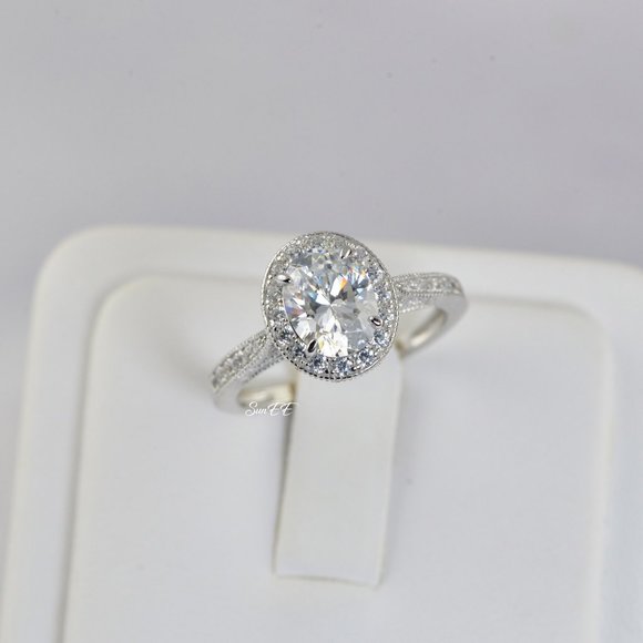NEW 925 STERLING SILVER WOMENS HALO OVAL WEDDING ENGAGEMENT RING - Picture 6 of 6